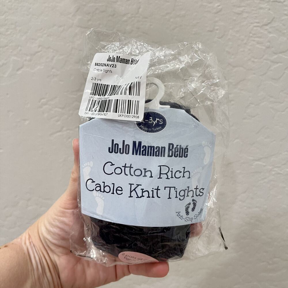 NWT JoJo Maman Bebe Navy Cable Knit Footed Tights